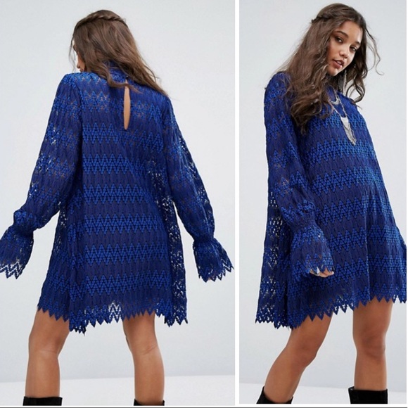 NWT Free People Simone Blue Lace Mini Dress - Picture 4 of 8